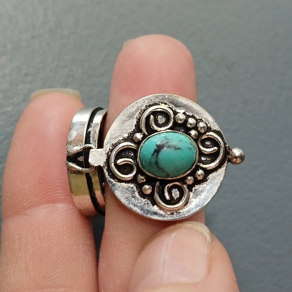 New Turquoise Silver Poison Locket Pendant.